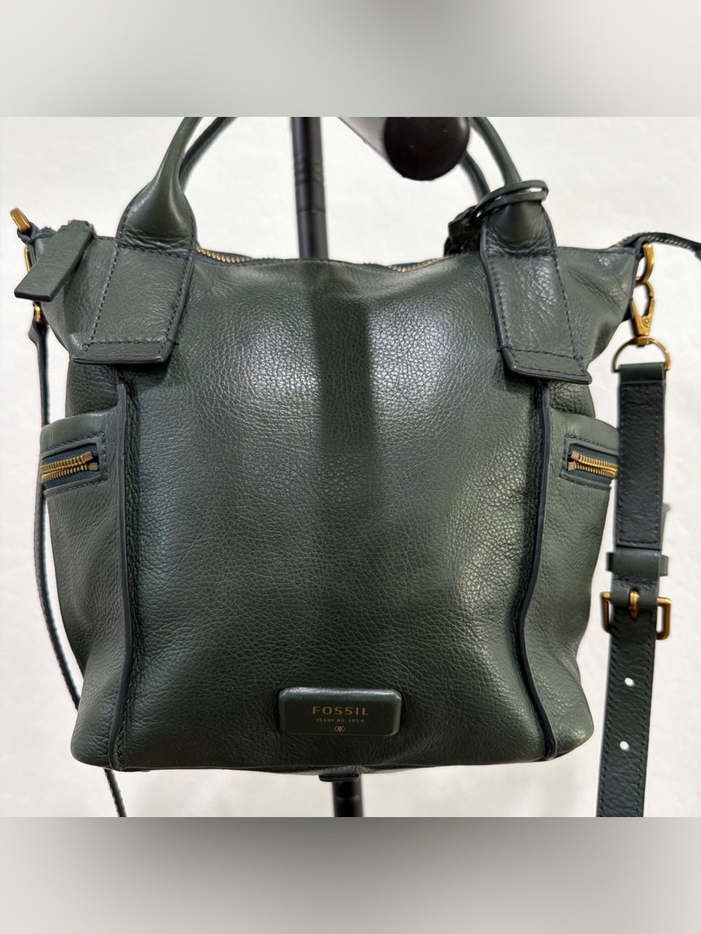 Dark green leather Fossil Emerson satchel